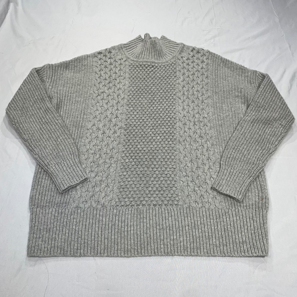 Gap Gray Cable Knit Mock Neck Sweater Womens XS Cotton Wool Blend Pullover